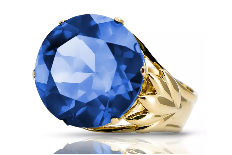 Žiedas Vintažinis stilius Sapphire 8K geltonas auksas vrc029x-sp Art Deco Rusiškas SSRS sovietinis stilius